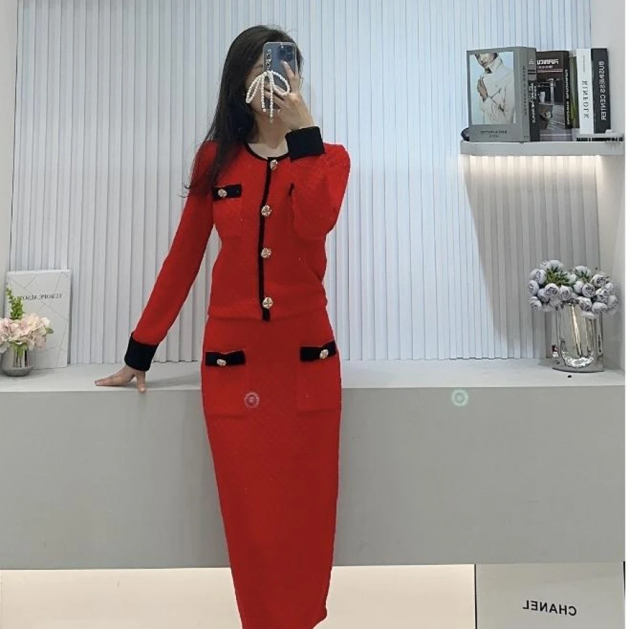 S30/S39新款气质名媛针织两件套显瘦长袖