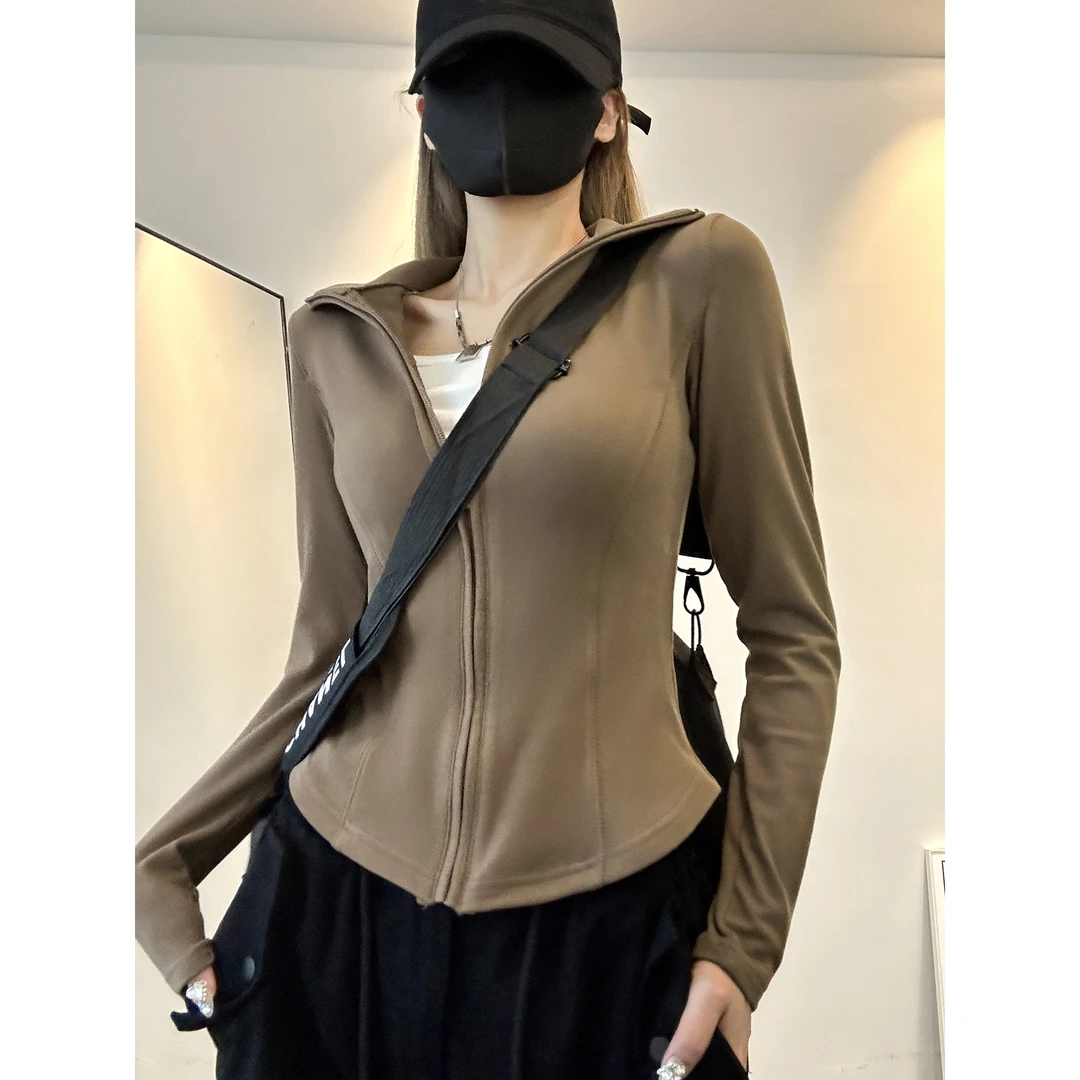 美式双面德绒加厚保暖女冬辣妹修身内搭拉链打底上衣Y0206