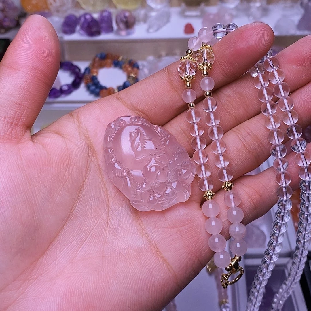 水晶颈饰未镶嵌N****?粉水狐牌 送链子