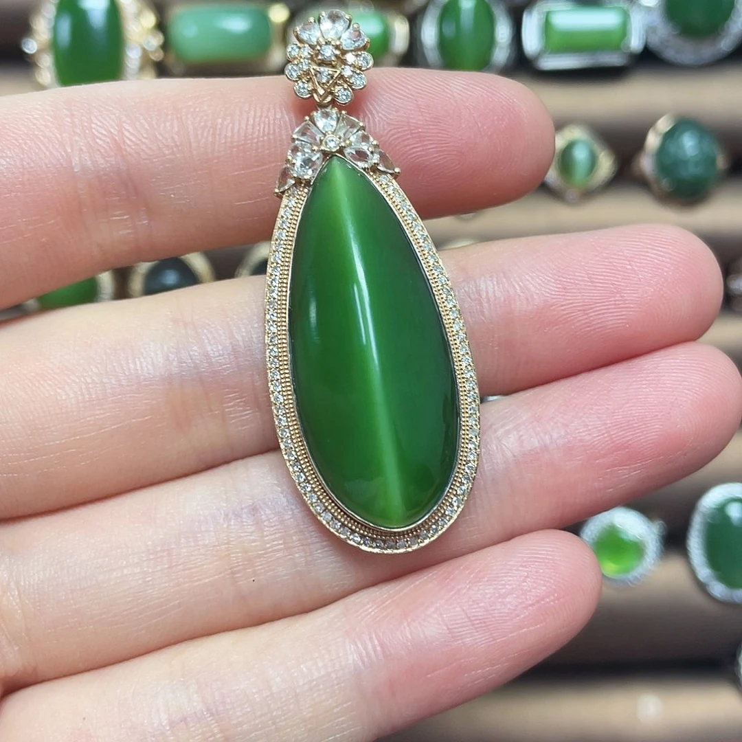 和田玉（碧玉）18K金镶嵌吊坠(不含链)