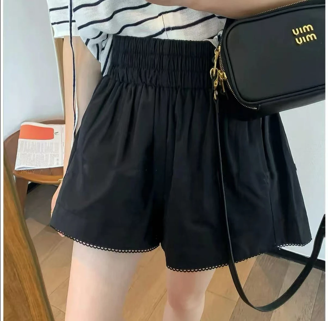 纯色松紧腰阔腿裤女夏薄款宽松显瘦速干a字短裤大码裤子外穿热裤