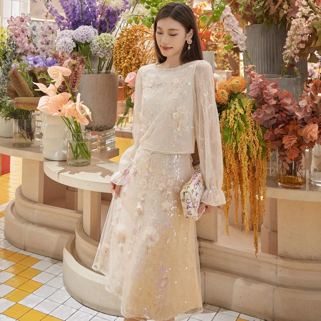 【ViVi蒋蒋专属】Marie Elie【星河银花】钉珠刺绣半裙EAE21P04423