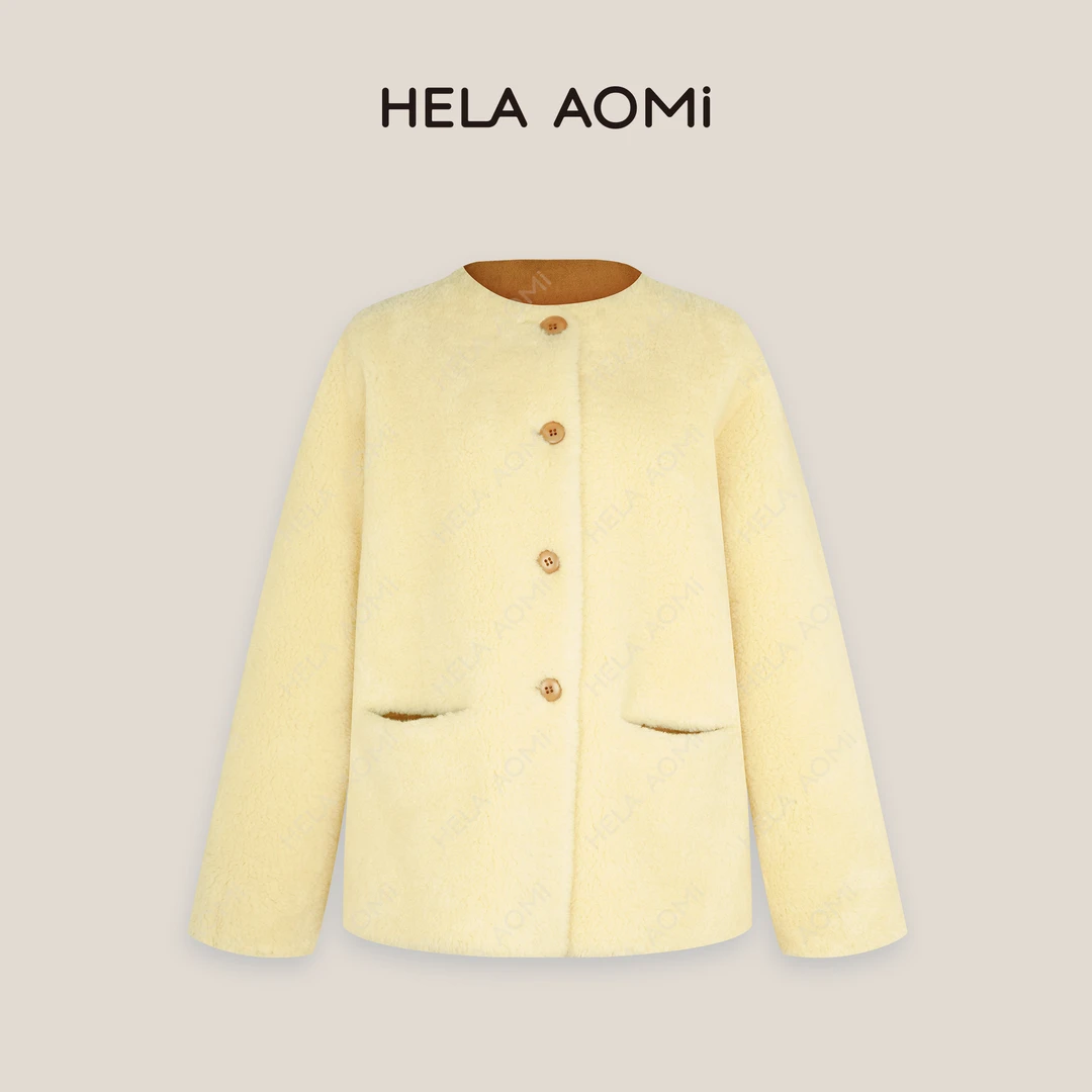HELAAOMI “暖绒小奶糕”秋冬季单排扣宽松圆领外套CY4DC00442
