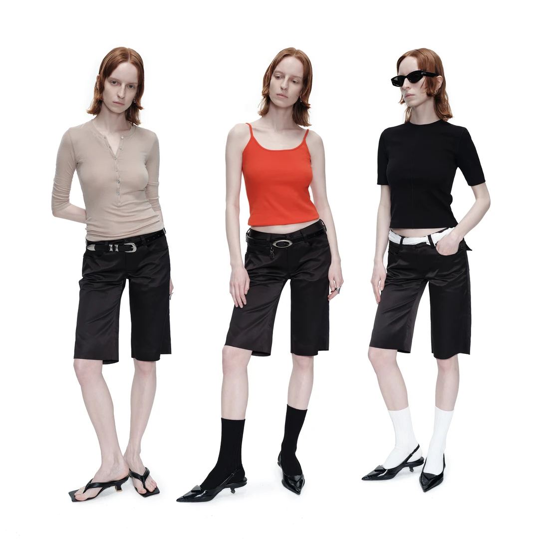 原创设计五分裤短裤高弹丝挺括直筒百时尚显瘦搭女夏季