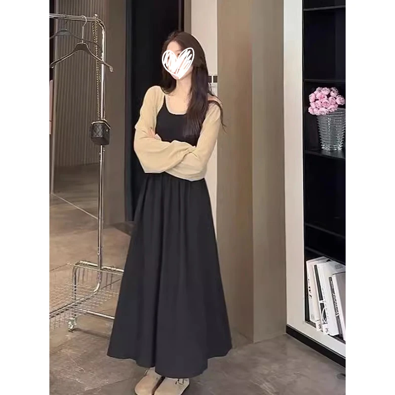 开春减龄一整套穿搭针织开衫拼接吊带裙两件套装女2025春夏季新款