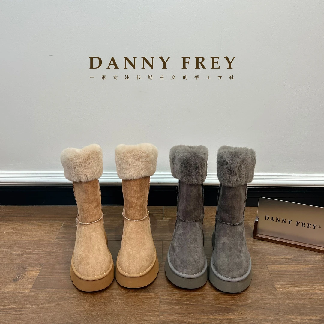 Dannyfrey新款厚毛绒高筒雪地靴女厚底增高加绒保暖东北防滑靴子