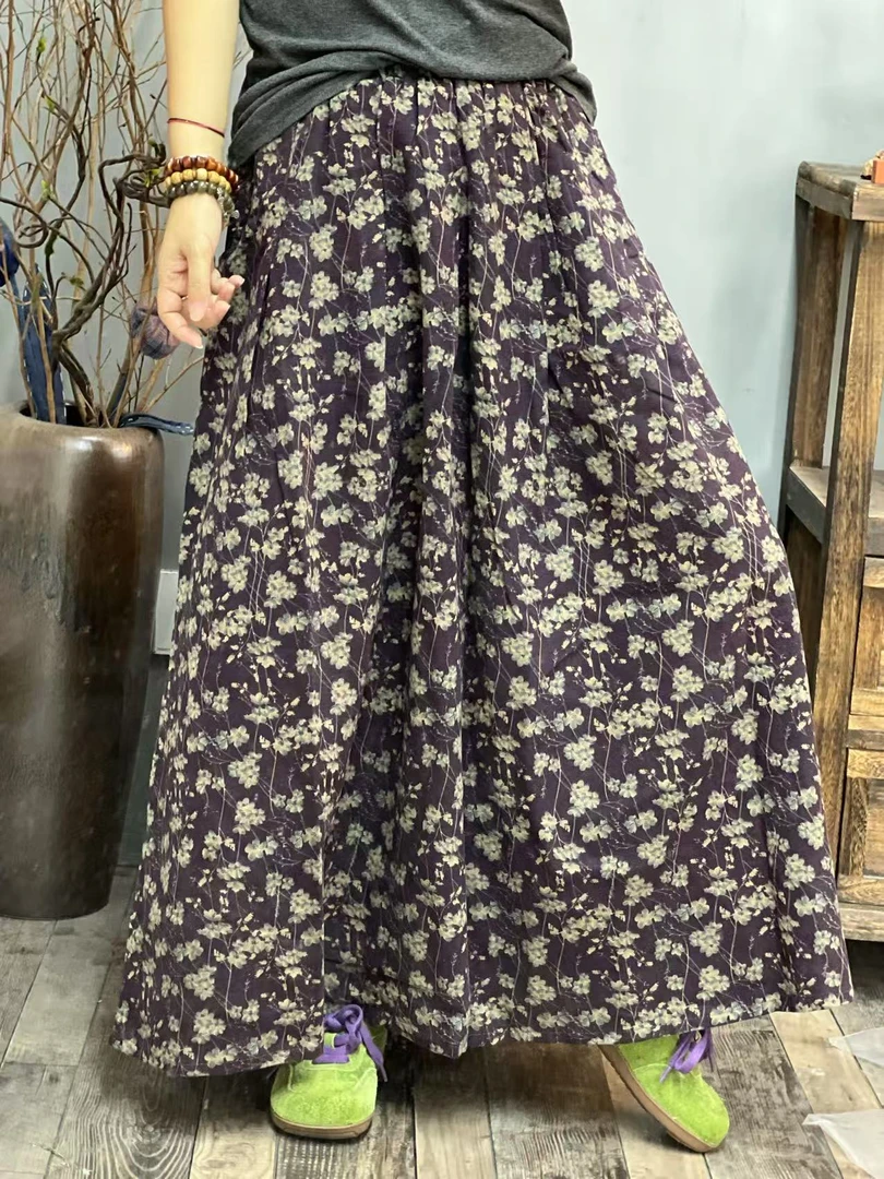 HY 夏季新品棉麻休闲百搭小碎花女士半身裙 臀围140长83