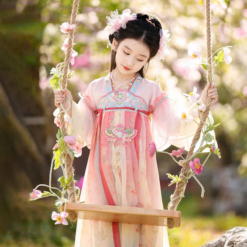 古月家.春日鸢 汉服女童春秋儿童古风仙气公主连衣裙女孩花神襦裙