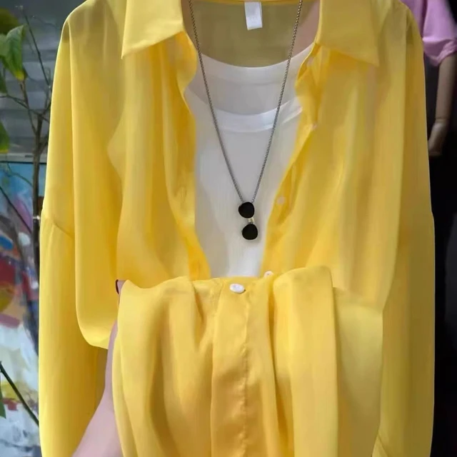 2025新款珠光纱防晒衣开衫雪纺夏搭裙子薄透纱外穿宽松外套衬衣女