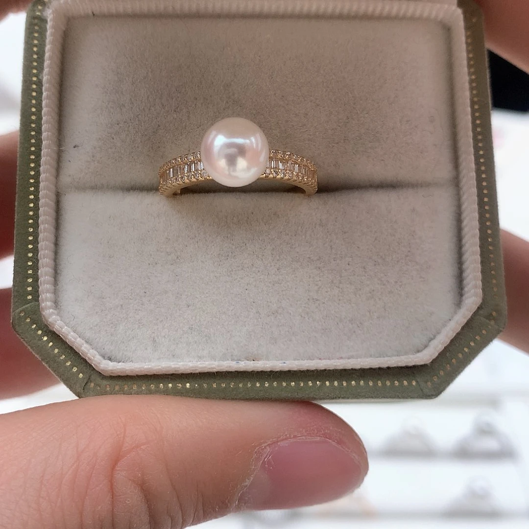 海水珍珠7.5mm ak戒指银S925镶嵌