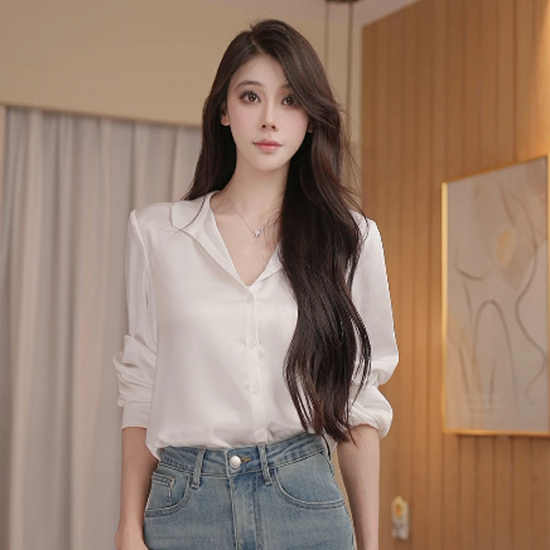 白衬衫职场女装女2025秋季独特法式上衣高端缎面轻奢气质上衣