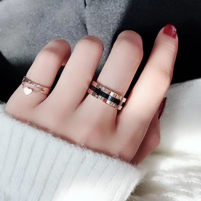 钛钢戒指 大宽版欧美黑色戒指男士女ins潮时尚个性网红钛钢