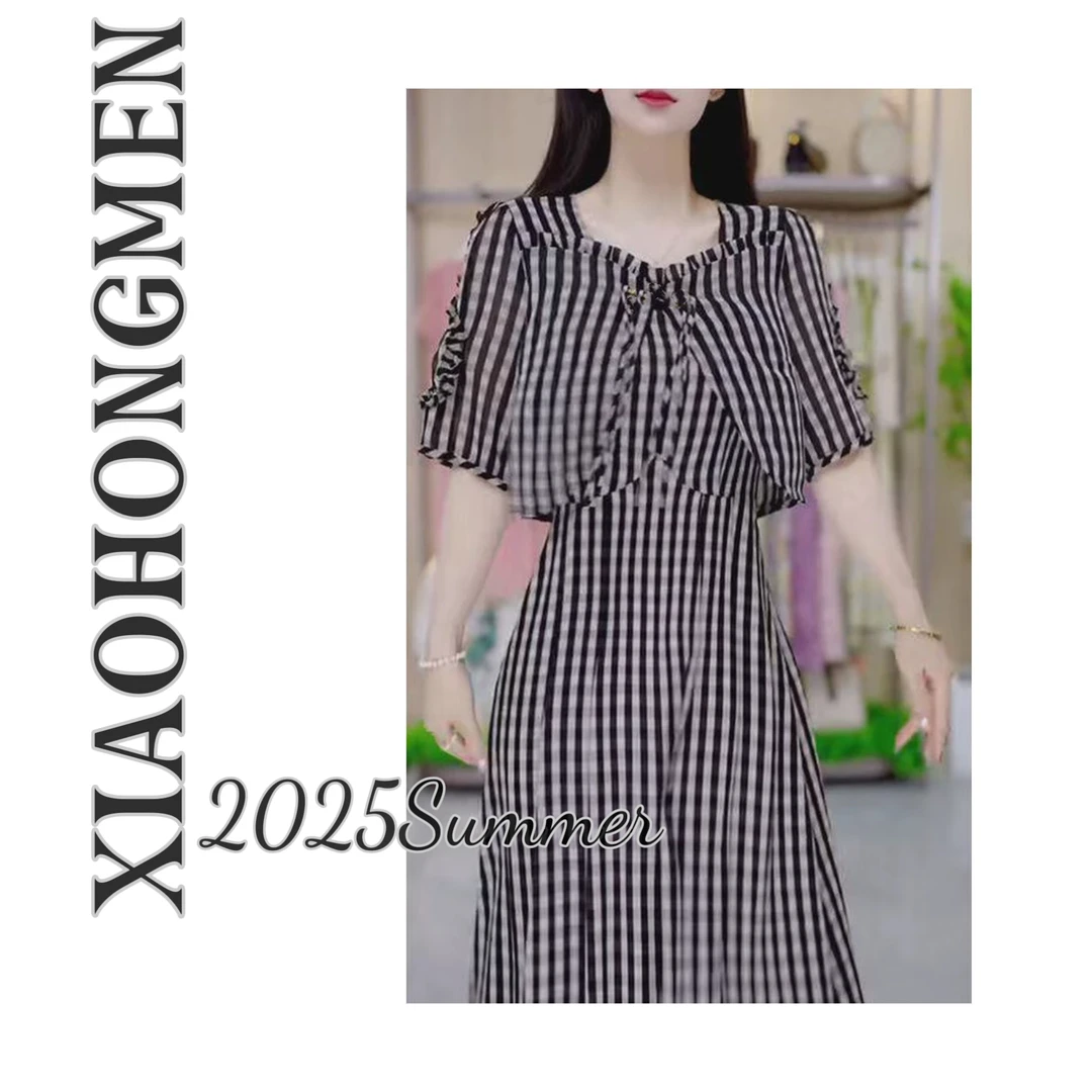 A212 2025夏季新款简约经典减龄收腰假两件连衣裙