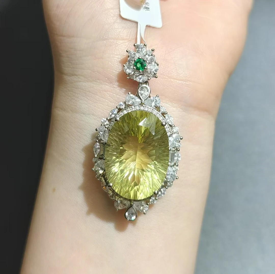 柠檬晶切割面吊坠25*40*14mm+/1350345015140/多样性发一件