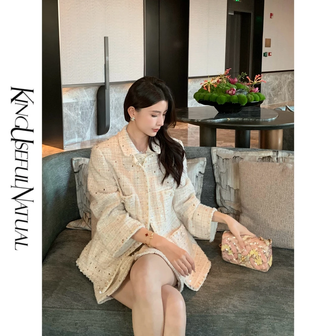 KUN【伊莎贝拉】灵动优雅 时髦亮片编织小香贝壳织带背心连衣裙套装