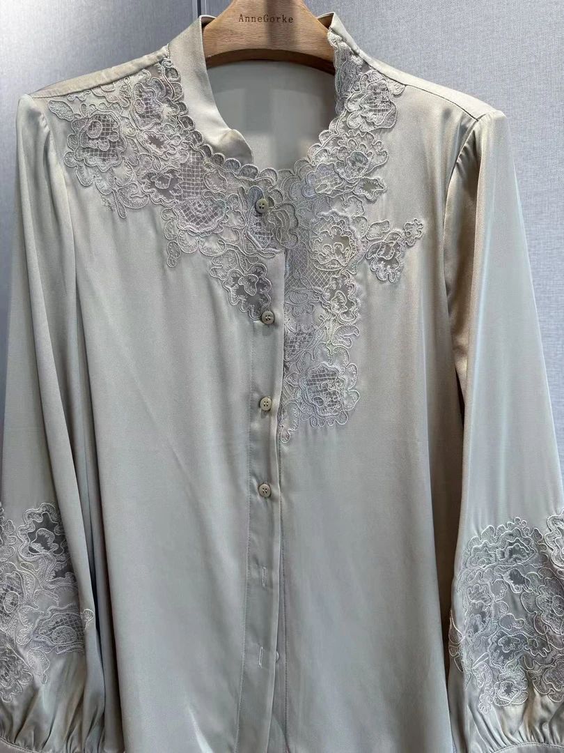 真丝立领纯色衬衫女装气质休闲外套百搭