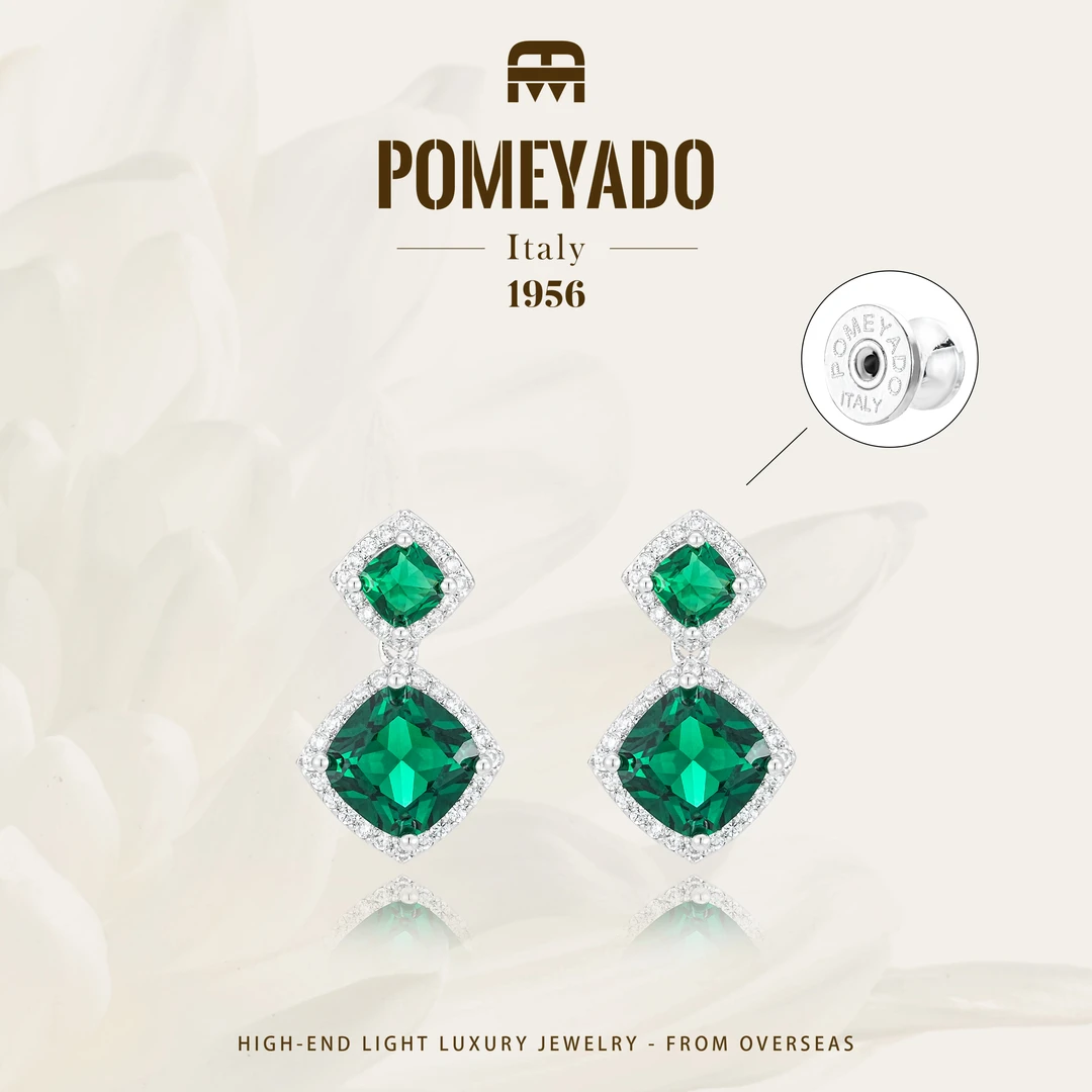 【绿意之森】Pomeyado贵气森绿色方块耳钉F5703