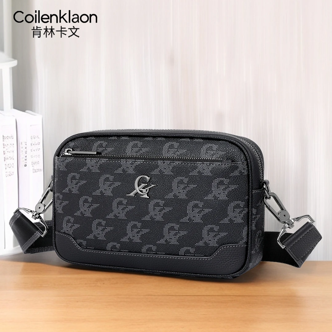 男士单肩斜挎包印花简约方形肩包休闲欧美通勤潮流时尚手包手机包