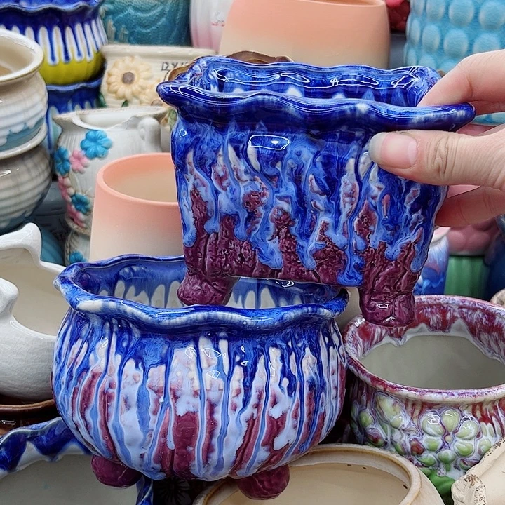 多肉绿植陶瓷花盆9.9包邮，有孔