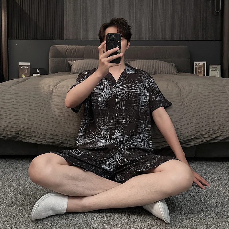 夏天睡衣男款2025新款冰丝短袖短裤夏季可外穿度假家居服休闲套装