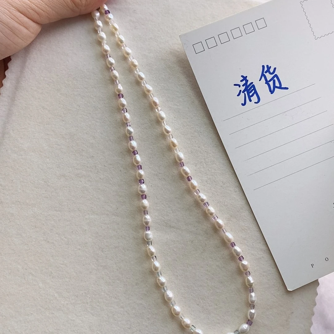 颈饰银S925镶嵌淡水珍珠米珍珠加营石