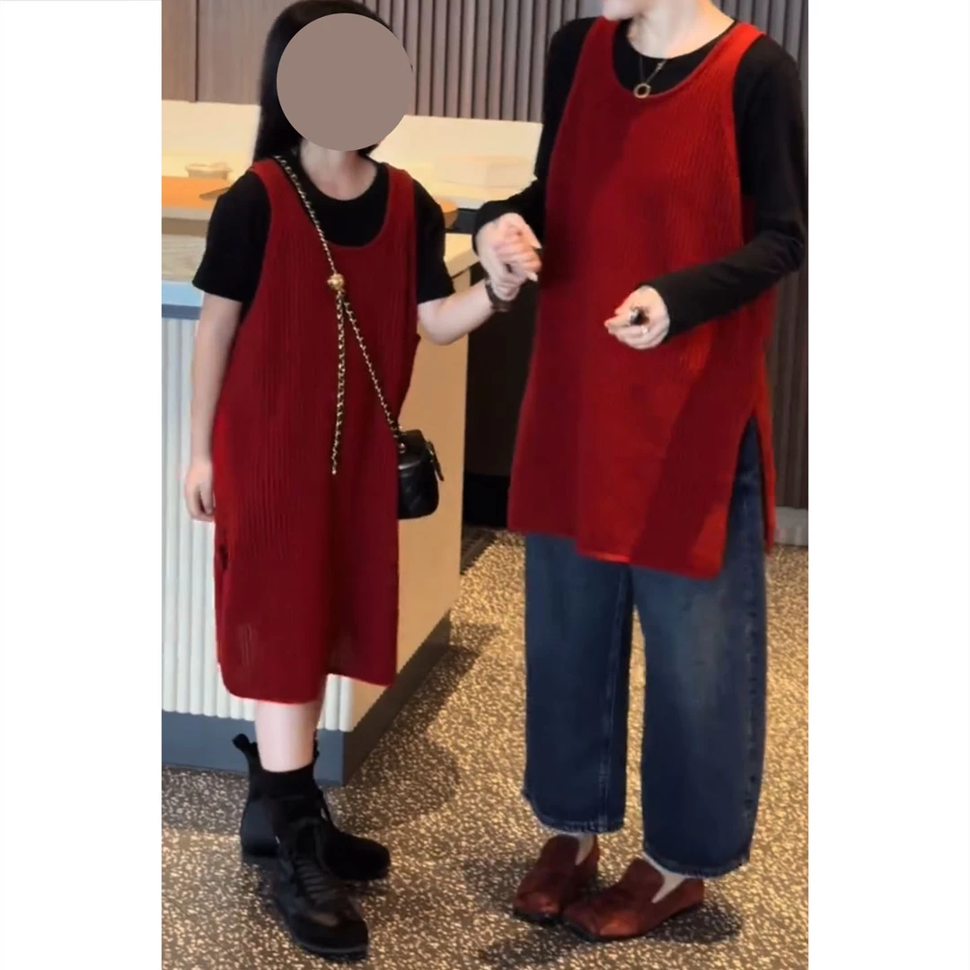 艾塔莉早秋新款女时尚百搭宽松牛仔裤长款上衣洋气休闲风针织背心