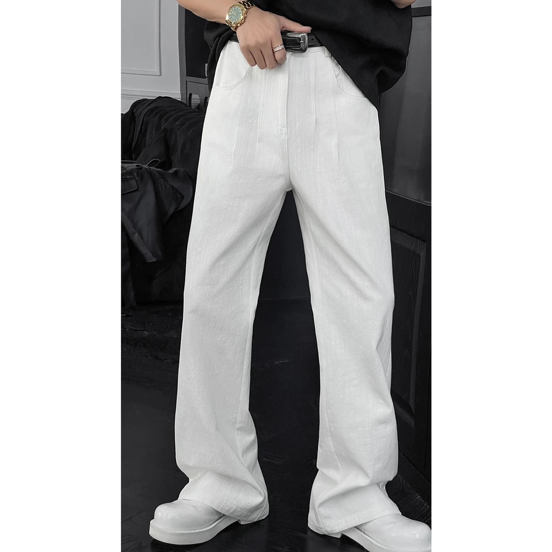 龙叨叨夏季新款vibe美式微喇休闲裤男高街显瘦纯色百搭直筒长裤