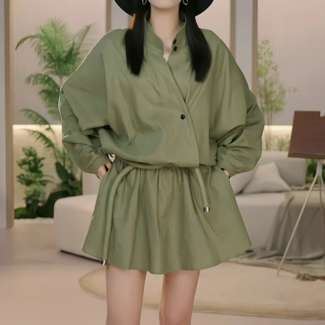 慵懒风简约系带长袖连衣裙2025秋冬新款洋气宽松休闲显瘦收腰裙子