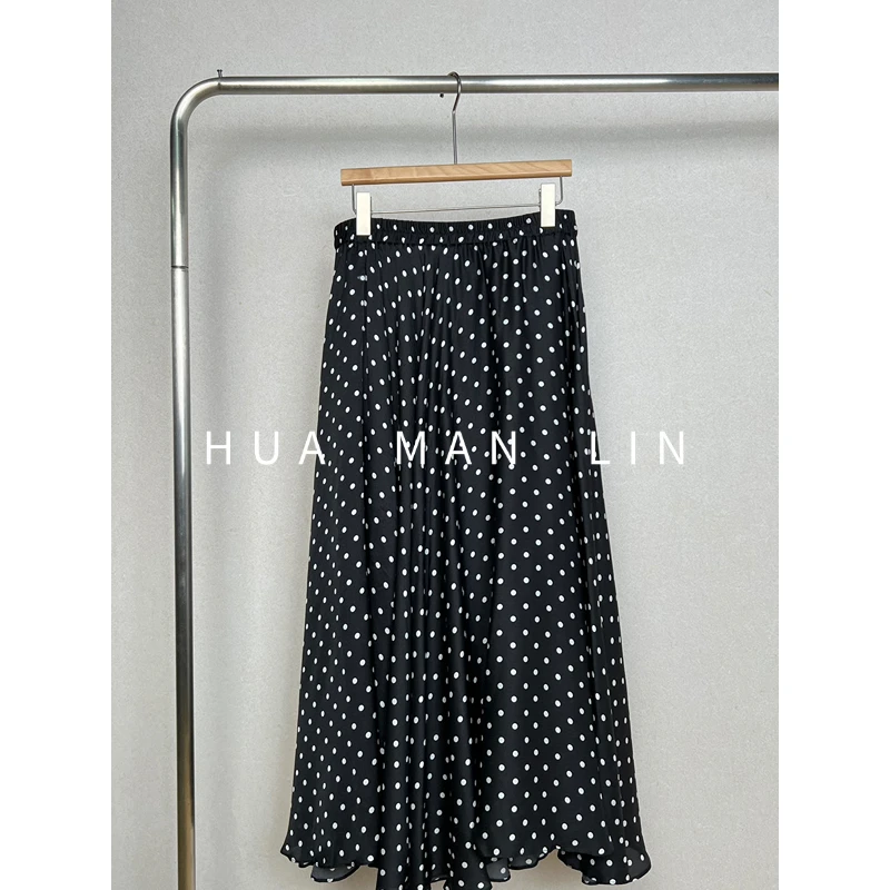 【花滿林】全松紧腰波点泡泡双绉桑蚕丝大摆半裙259203