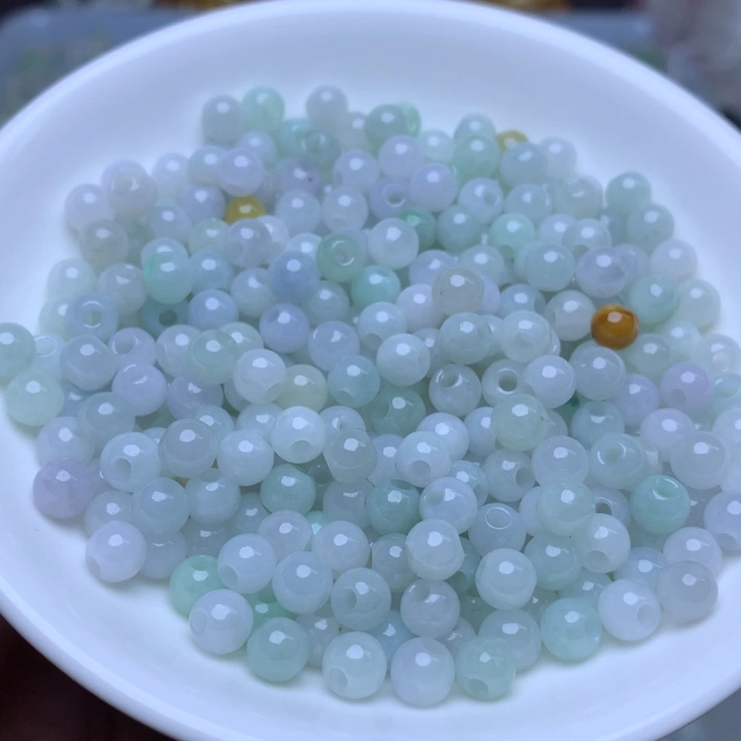 【闪购商品】未镶嵌手链翡翠卡6绿白大孔珠100个
