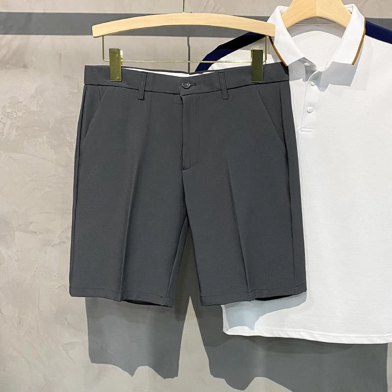 HBDB夏季薄款男士小西裤短裤修身休闲裤轻商务白色中裤直筒五分裤