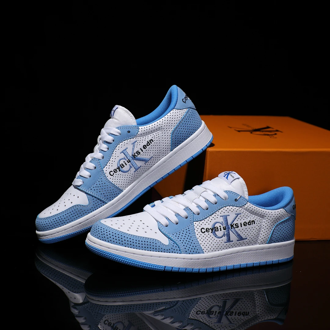 CEYAIU KSLCDN【定制】全冲孔真皮蓝白头层牛皮夏季透气板鞋百搭