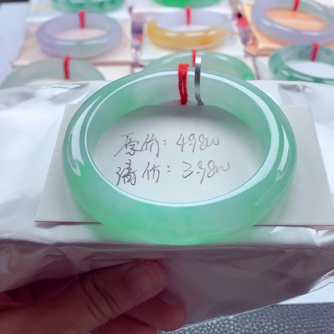 翡翠未镶嵌手镯56.6冰润起胶甜绿完美漏价A
