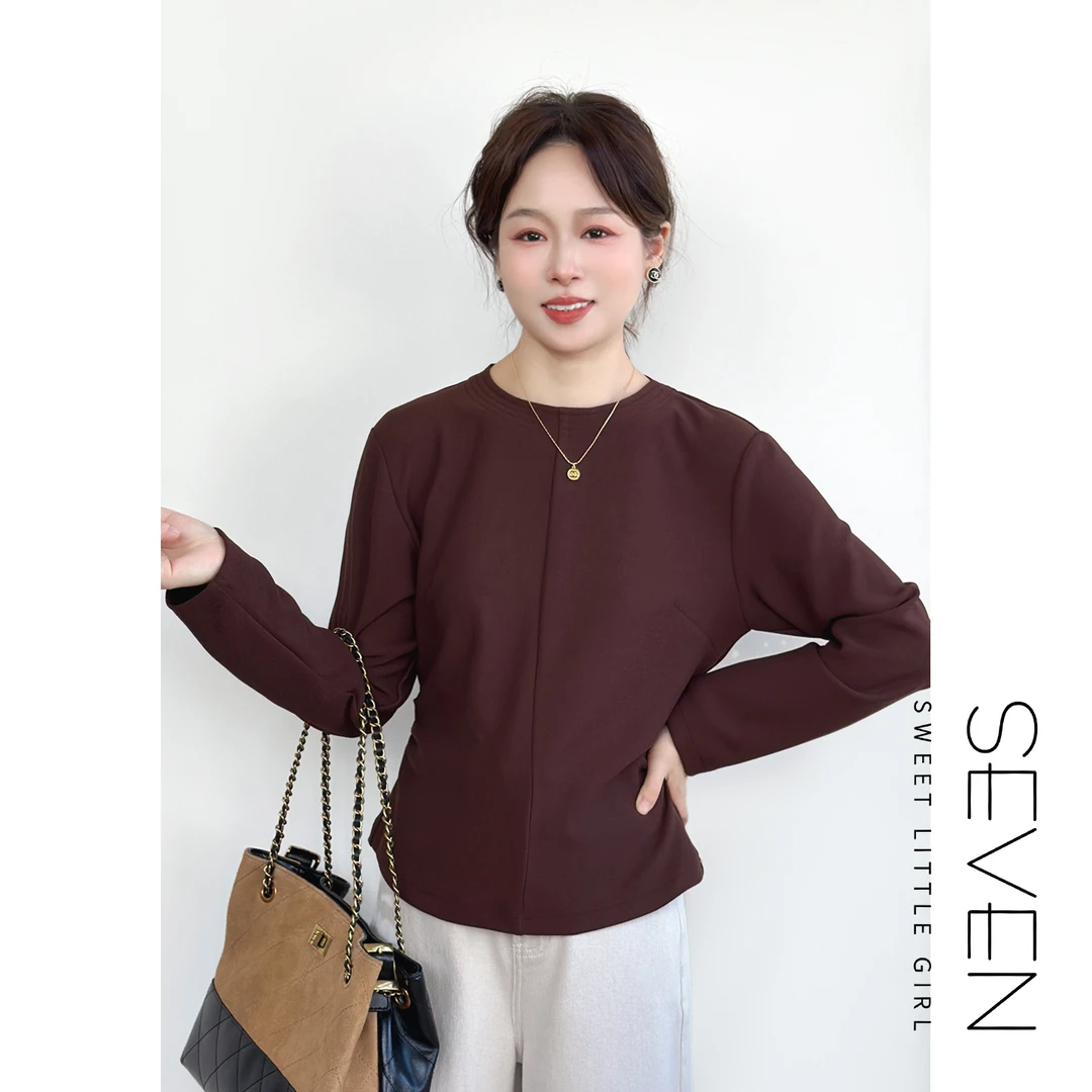 ⑦七七146小个子设计感分割线圆领长袖T恤女秋款气质打底衫小美说