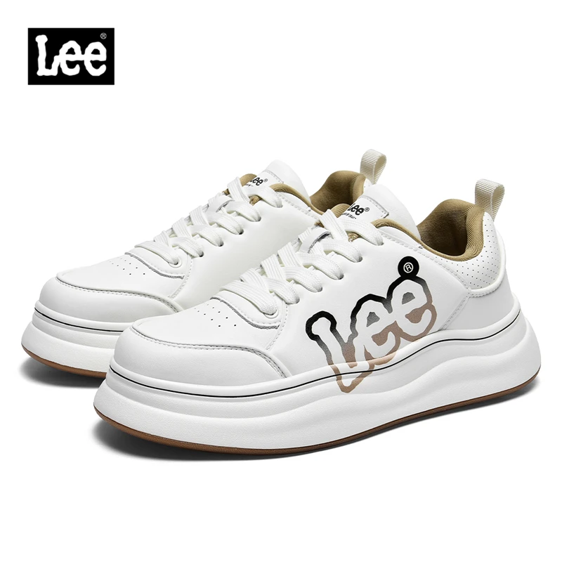 Lee新款厚底男鞋透气小白鞋真皮男潮流休闲板鞋百搭增高时尚鞋子