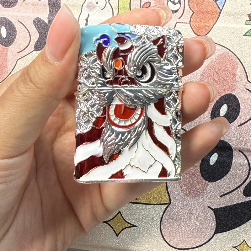 防风夜光醒狮造型鸿运当头金丝镶嵌珐琅彩打火机收藏礼品08
