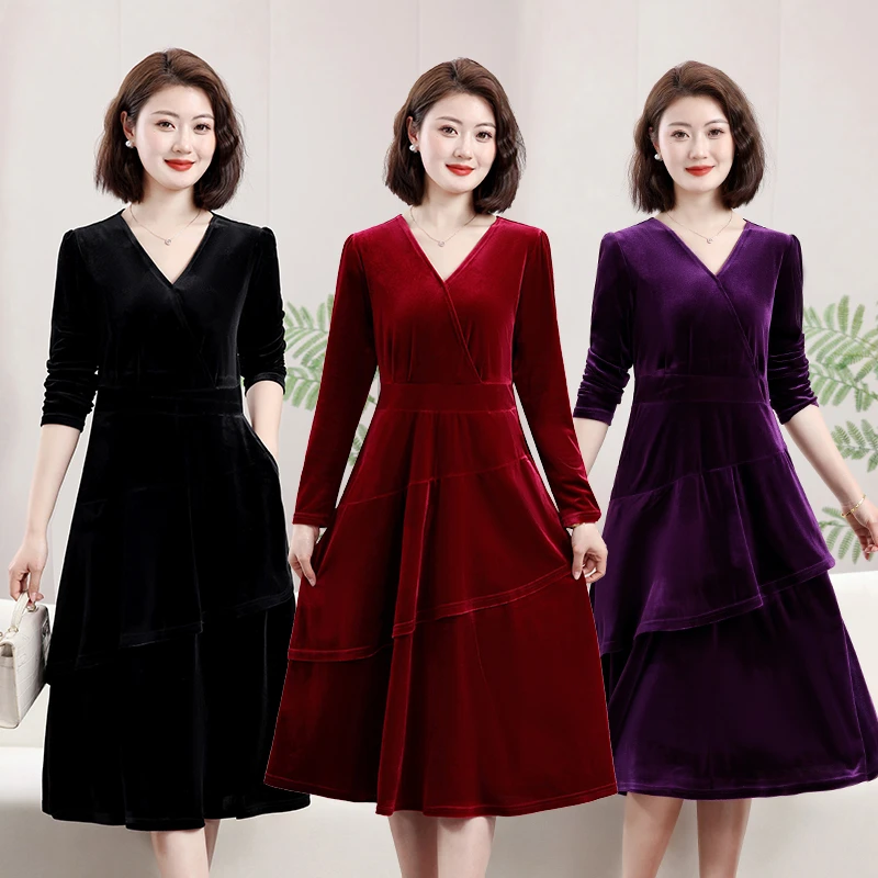 A9703新款春秋女装连衣裙中长款妈妈装遮肚显瘦气质洋气收腰显瘦