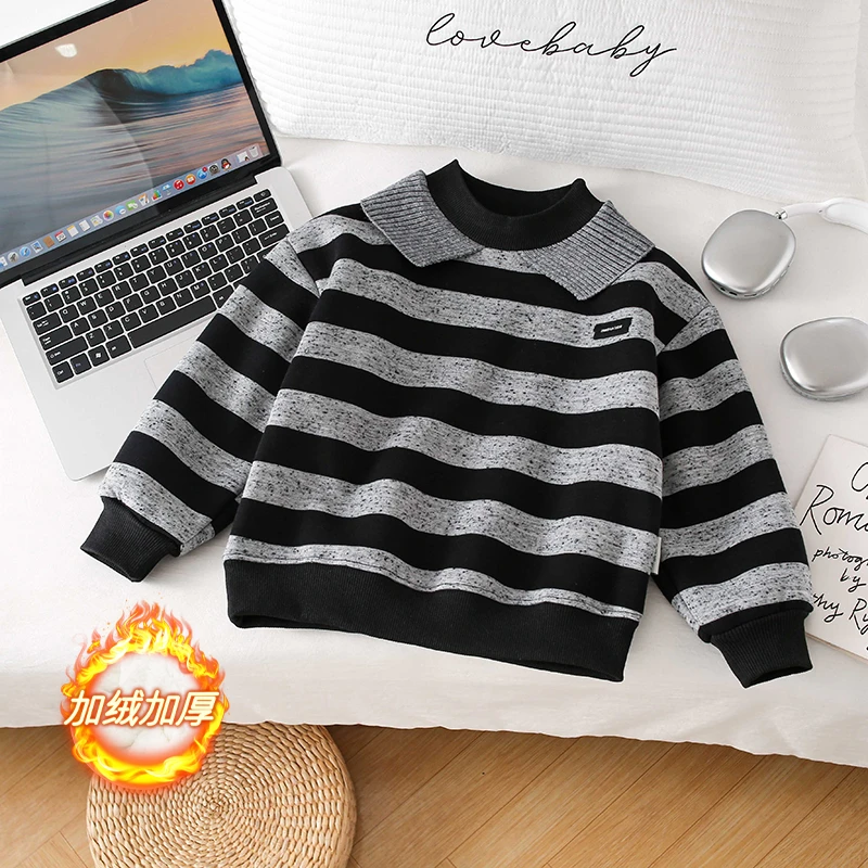 【加厚羊羔绒 一件过冬】男童加绒卫衣冬季2025新款POLO上衣中大童