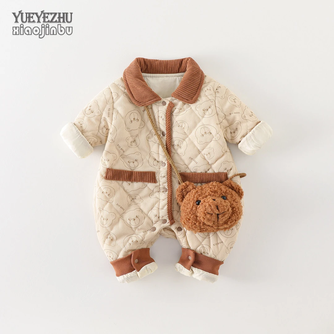 条绒婴儿衣服深秋装男宝宝小熊连体衣秋冬韩版卡通洋气新生儿哈衣