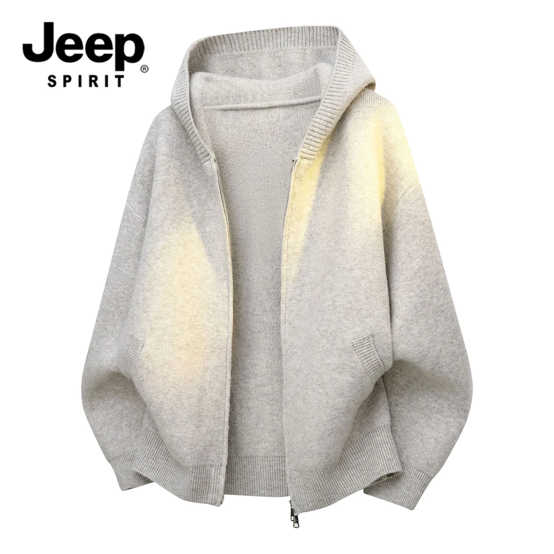 JEEPSPIRIT秋季新款美式连帽毛衣男士潮流时尚针织衫休闲百搭外套