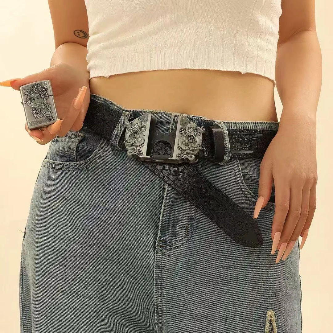 创意时尚潮流腰带扣打火机一体青少年裤腰带便携煤油打火机送男友