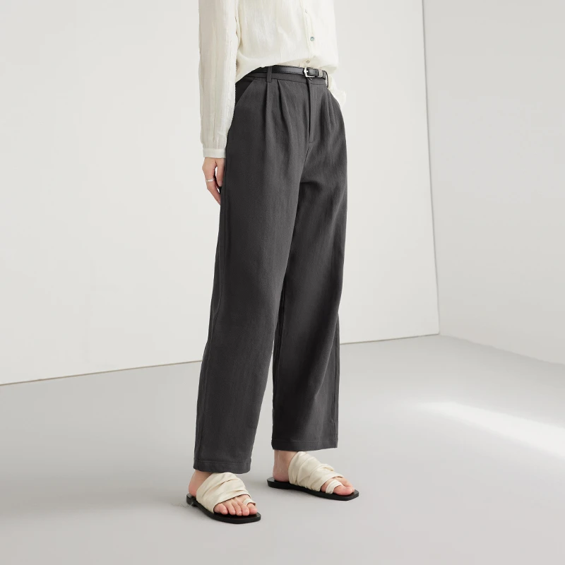 Elva' Island纯色高腰宽松休闲裤夏薄款2025年新款阔腿