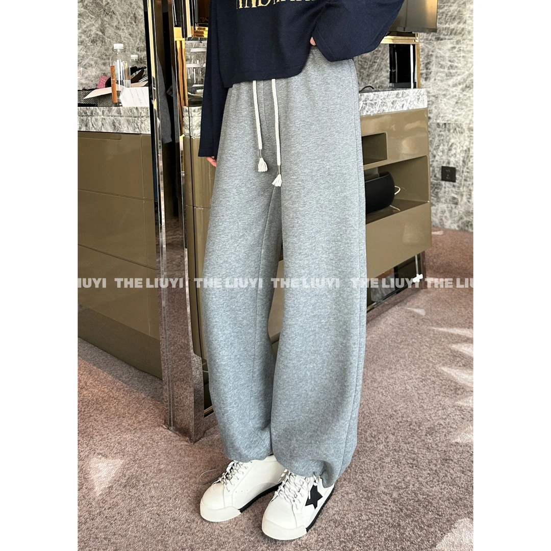 【LIUYI】懒人卫裤~休闲慵懒两穿加绒加厚松紧腰卫裤5917A5