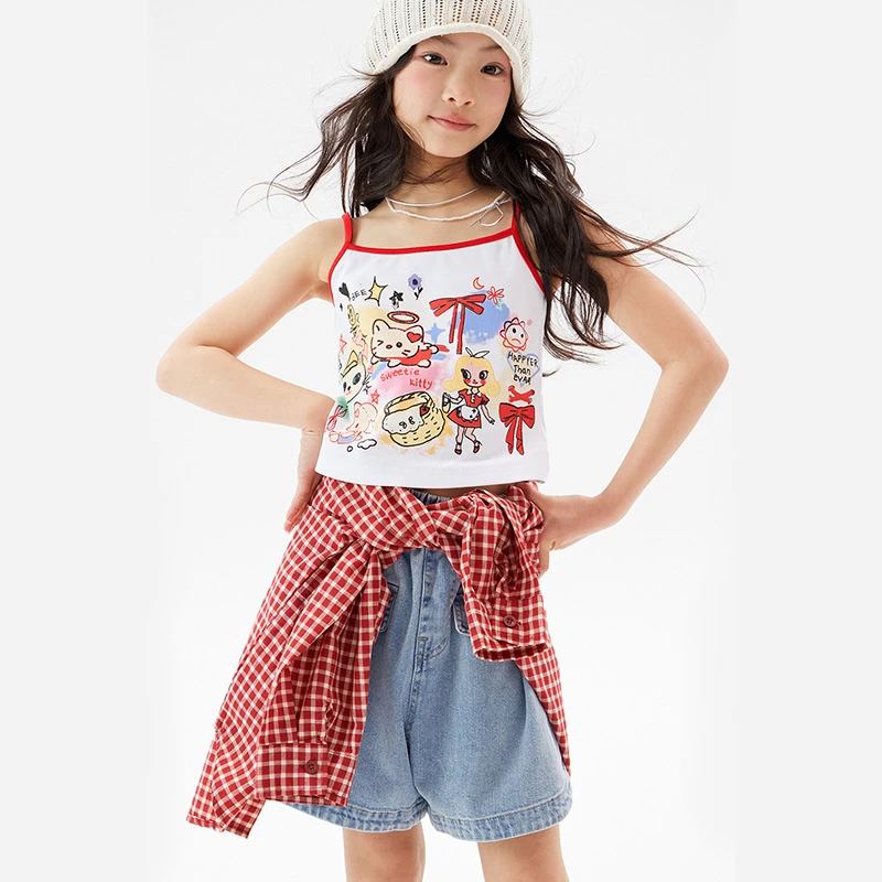 女童亲肤凉感吊带衫2025夏季新款儿童韩版洋气T恤中大童薄款背心