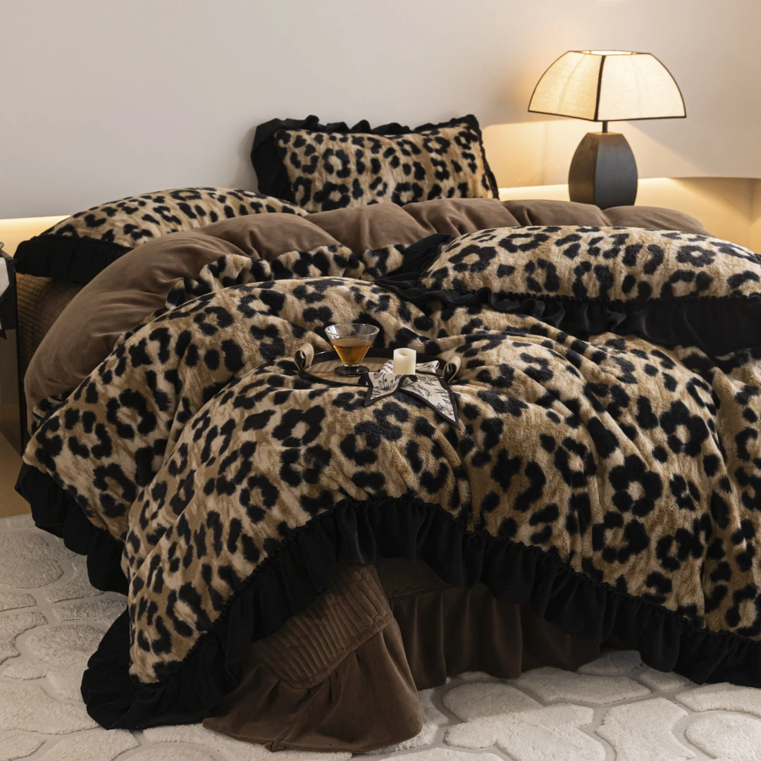 赫本风轻奢美拉德兔兔毛牛奶绒床盖款四件套夹棉加厚加绒冬季床品