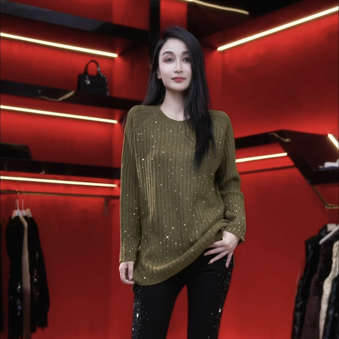 冬季新款满天星圆领长袖百搭毛衣A480