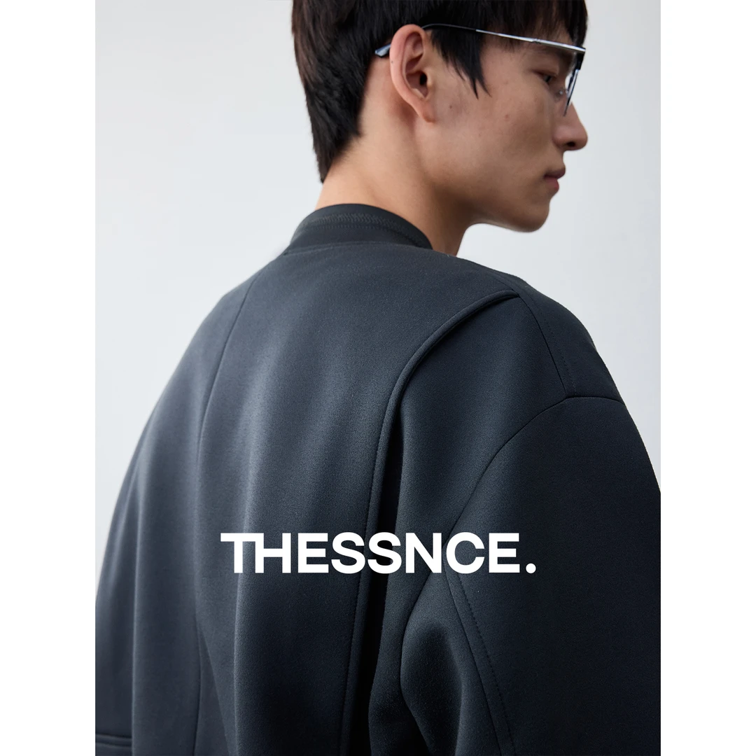 THESSNCE Vintage空气层仿麂皮绒宽松廓形感棒球领飞行员夹克男