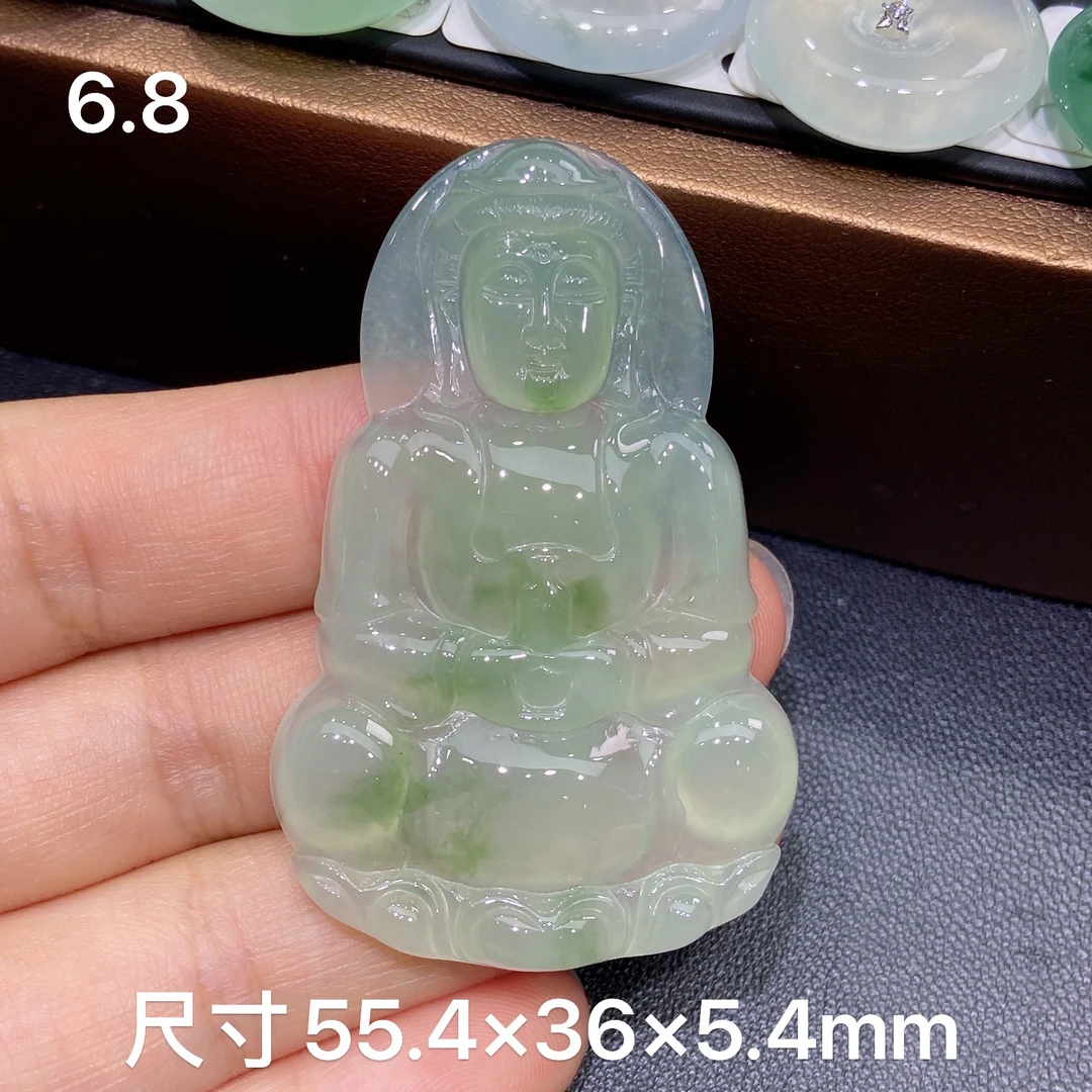 缅甸天然A货翡翠，冰种飘芙蓉绿花正装观音吊坠，精美精雕百搭款Y