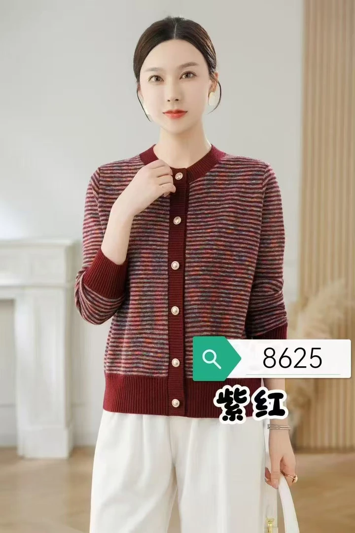 2025春秋新款圆领开衫纽扣宽松羊毛针织衫洋气短外套洋气外搭上衣