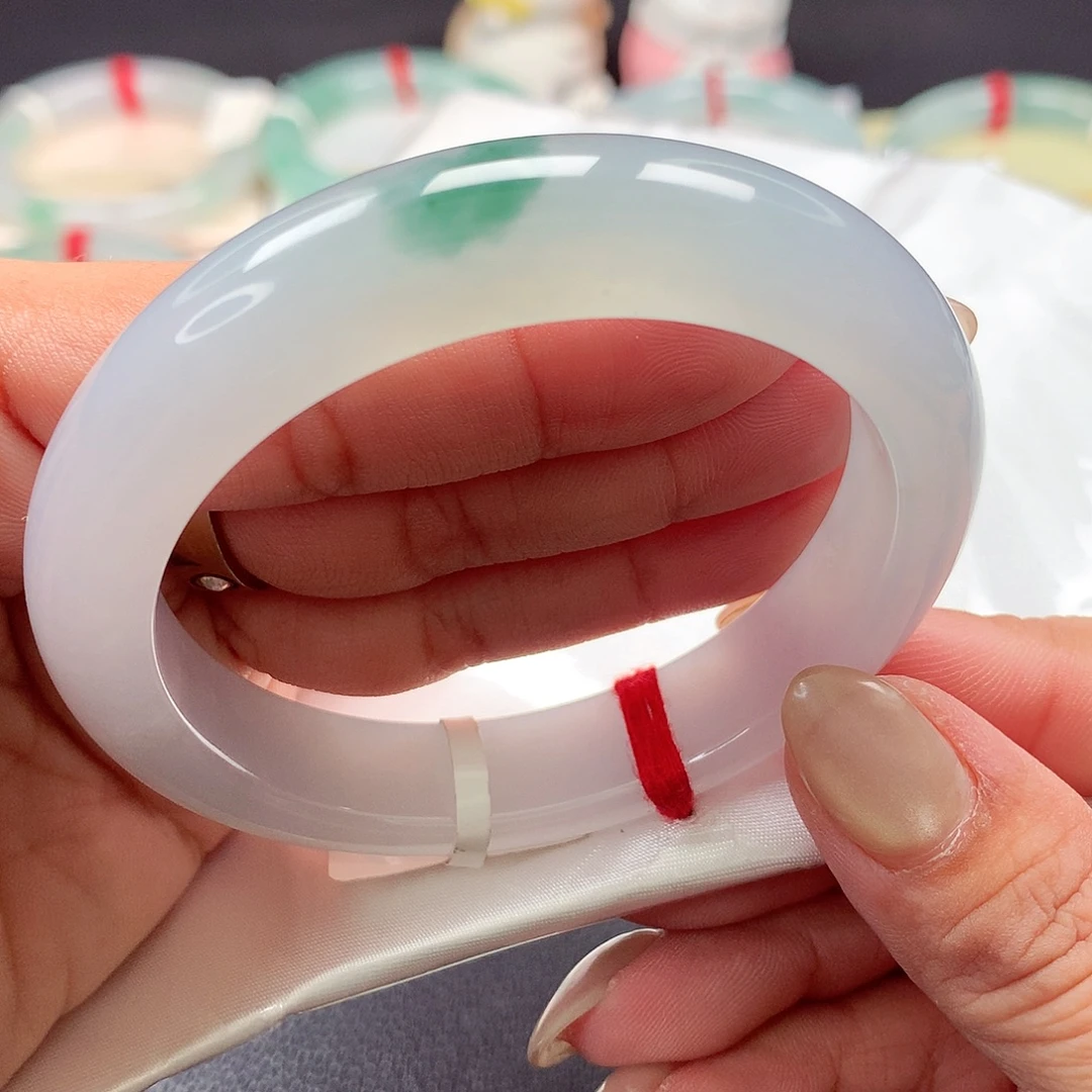 翡翠手镯未镶嵌冰蓝起胶飘花555657性价比超高01号